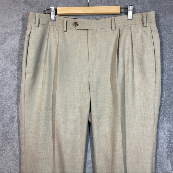 Lauren Ralph Lauren Slacks Men's 36x32 (29L) Beige Poly Rayon Pleat Front Cuffed - Picture 3 of 14